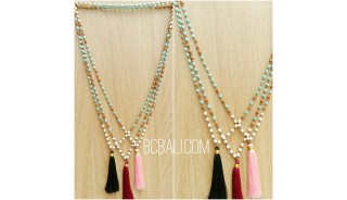 three color tassels necklaces bead wood rudraksha stone